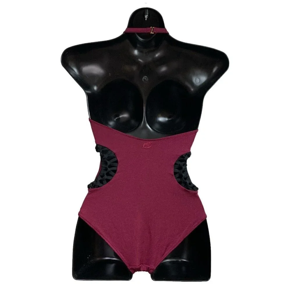 California Kisses Dancewear Girl's Size XL Leotard Side Cut-Out Braided Burgundy